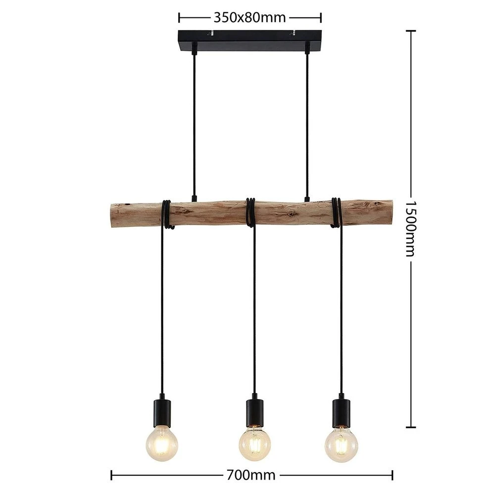 Ferris 3 Hanglamp Wood/Black - Lindby - Koop Online 4 Ferris 3 Hanglamp Wood/Black - Lindby - Koop Online - Afbeelding 2
