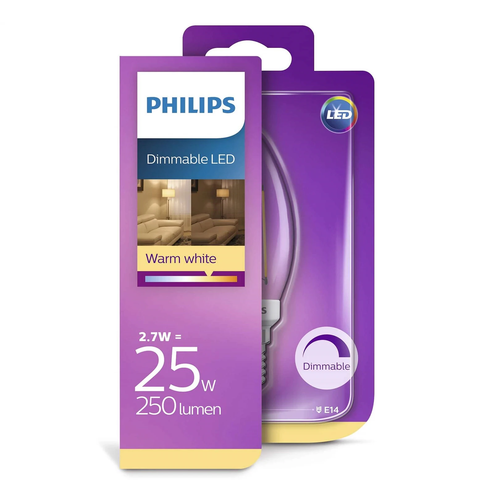 Lichtbron LED 3W Glas Kaars (300Lm) Dimbaar E14 - Philips - Koop Online 4 Lichtbron LED 3W Glas Kaars (300Lm) Dimbaar E14 - Philips - Koop Online - Afbeelding 2